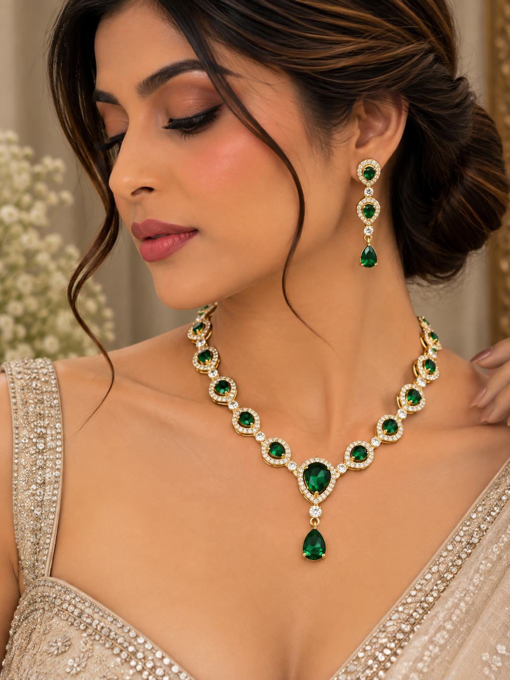 Eshani Emerald Drop Necklace Set