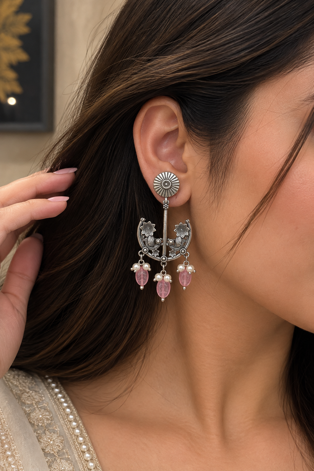 Nireya pink Drop Earrings