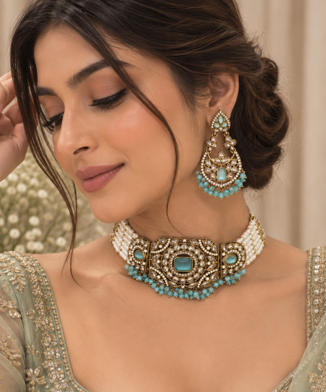 Eshvi Turquoise Choker Set