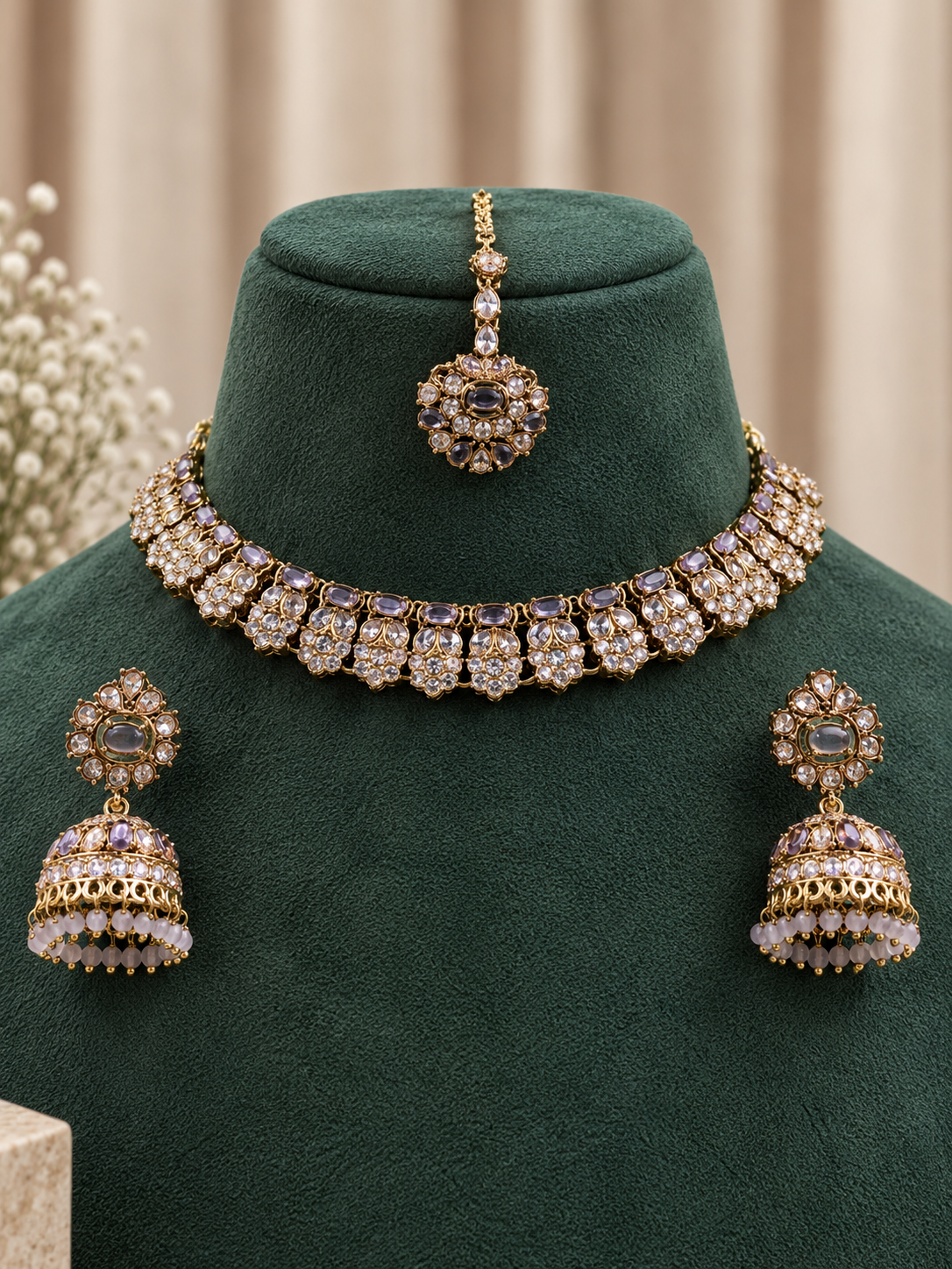 Avyra Lavender Kundan Choker Set