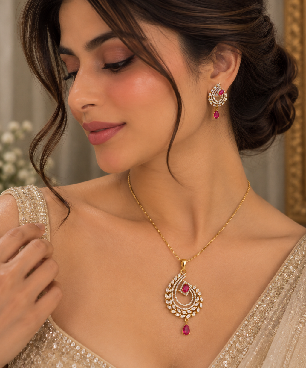 Ruvika Ruby Pendant Set