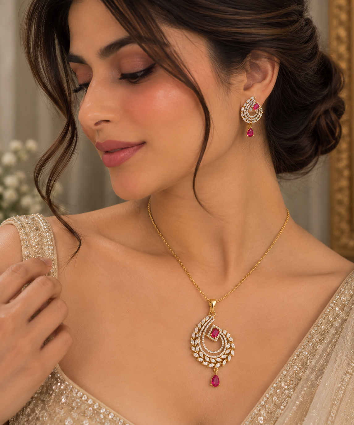Ruvika Ruby Pendant Set