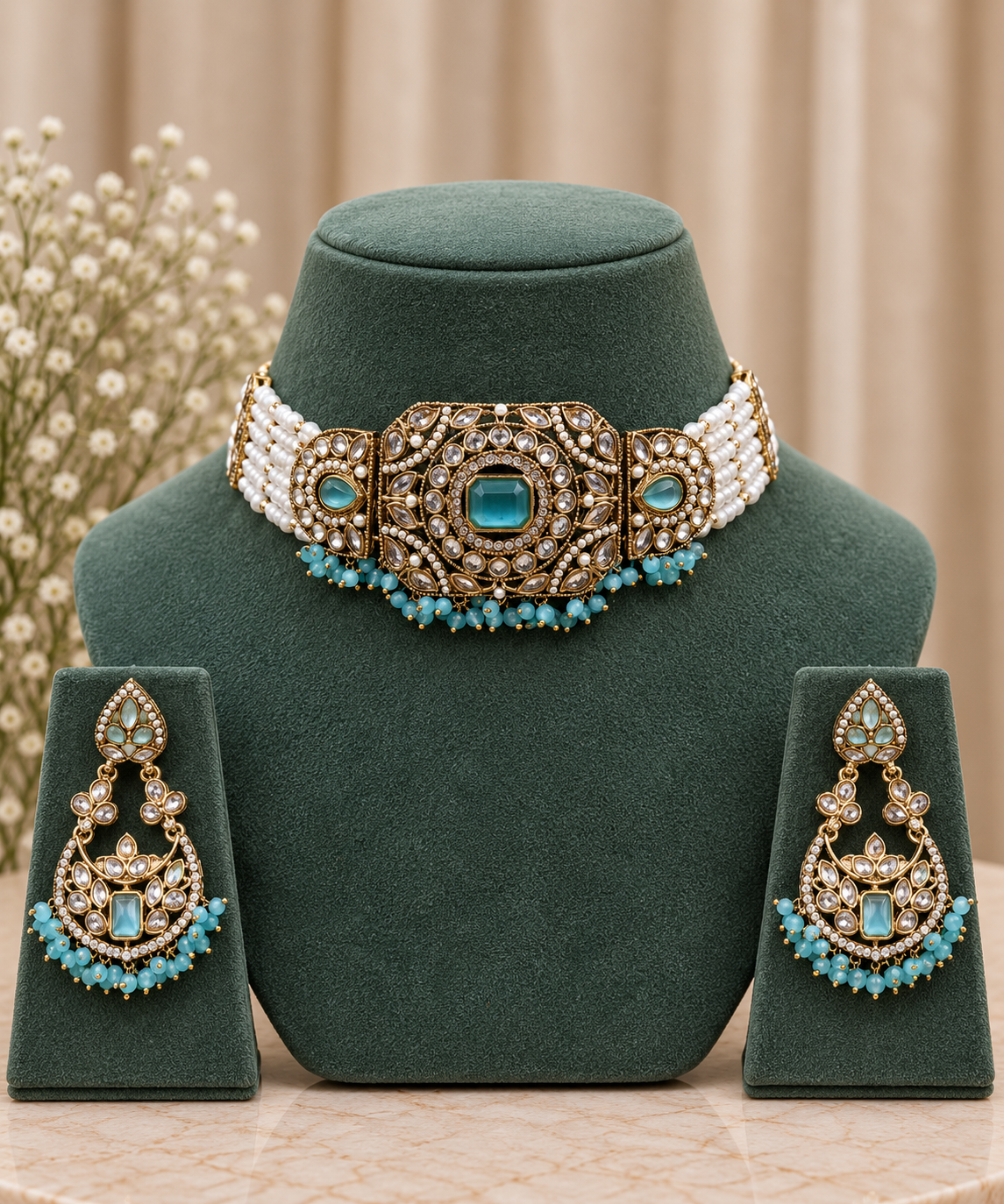 Eshvi Turquoise Choker Set