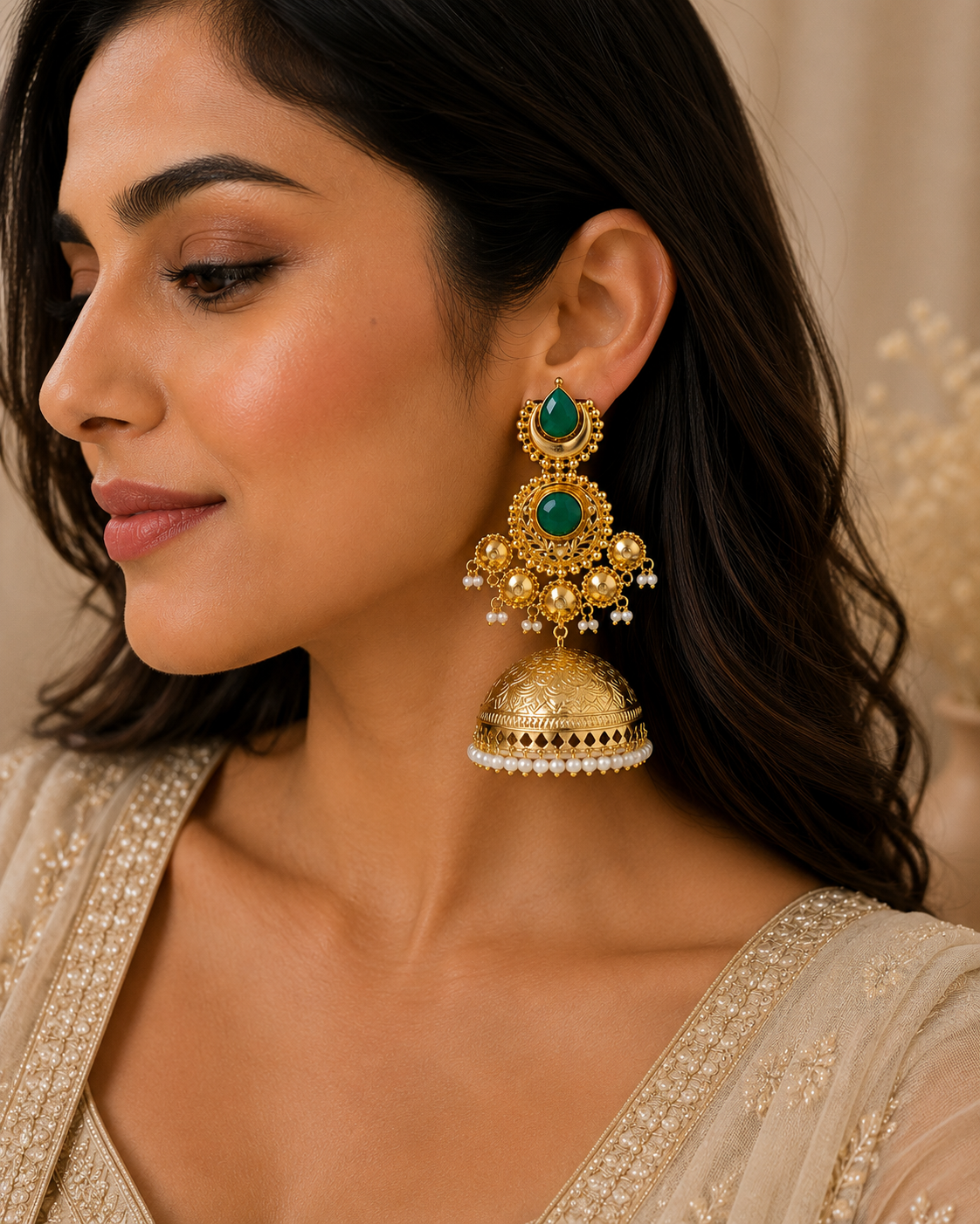Aavya Emerald Jhumka Earrings