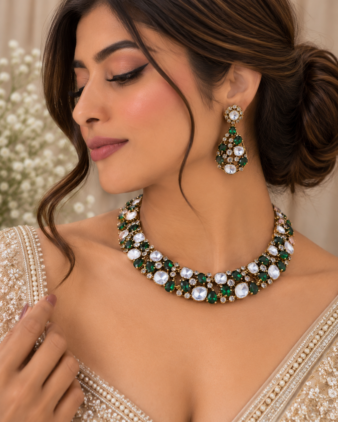 Eshira Emerald Kundan Necklace Set