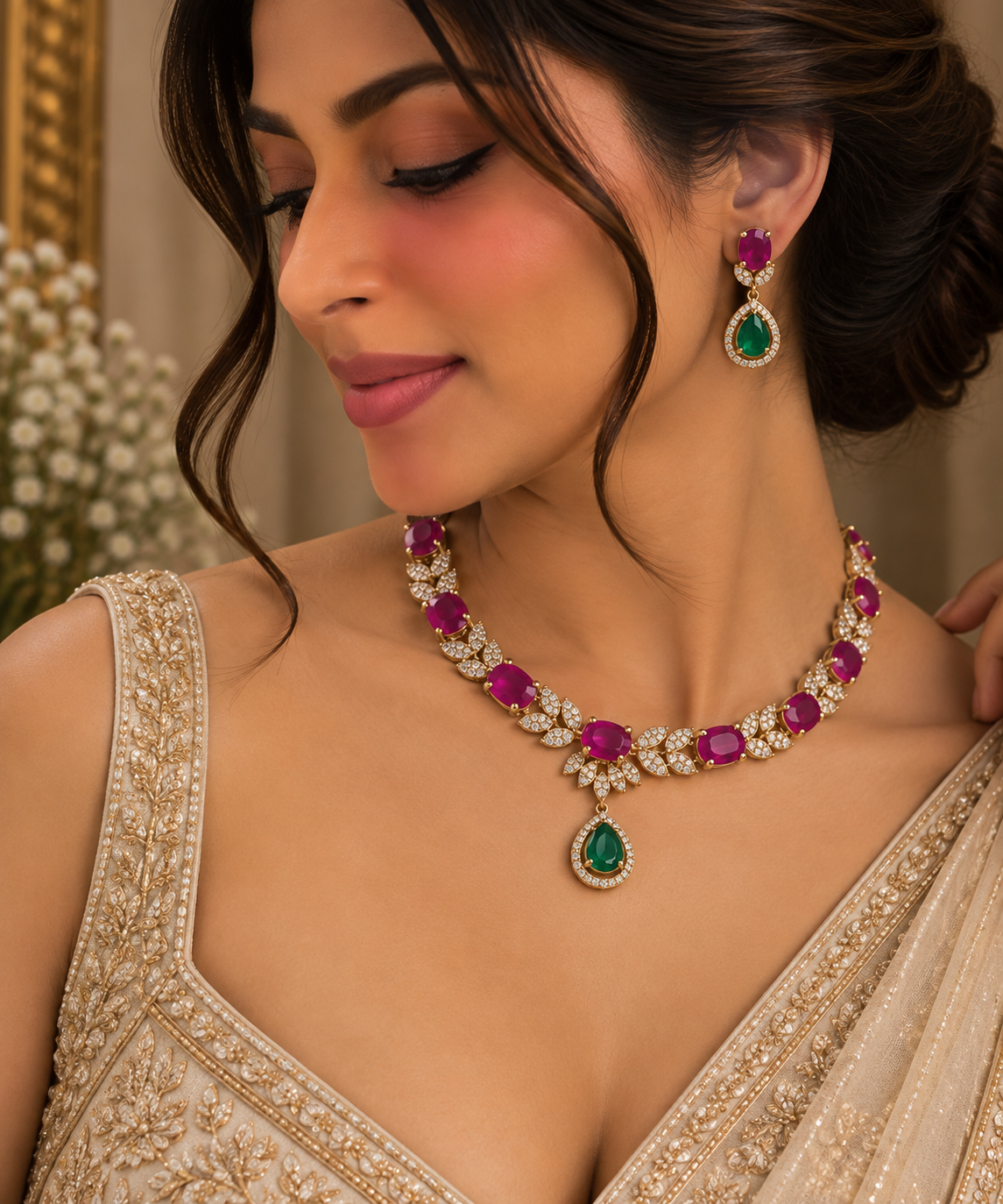 Ruvika Ruby Emerald Necklace Set