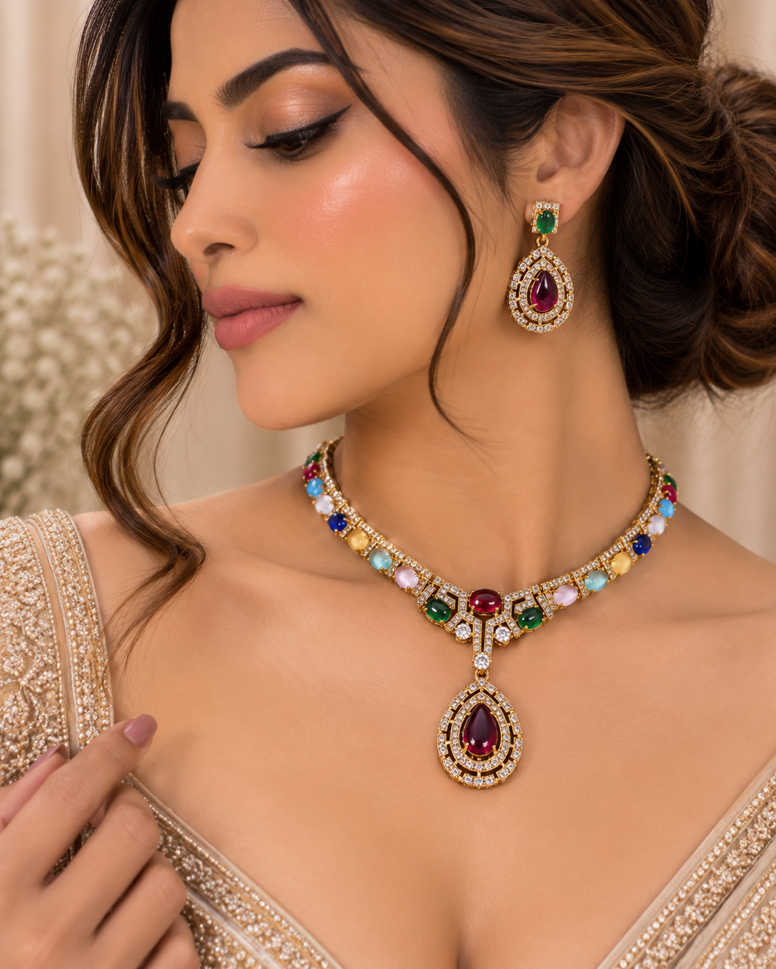&nbsp;Zareen Multicolour Drop Necklace Set