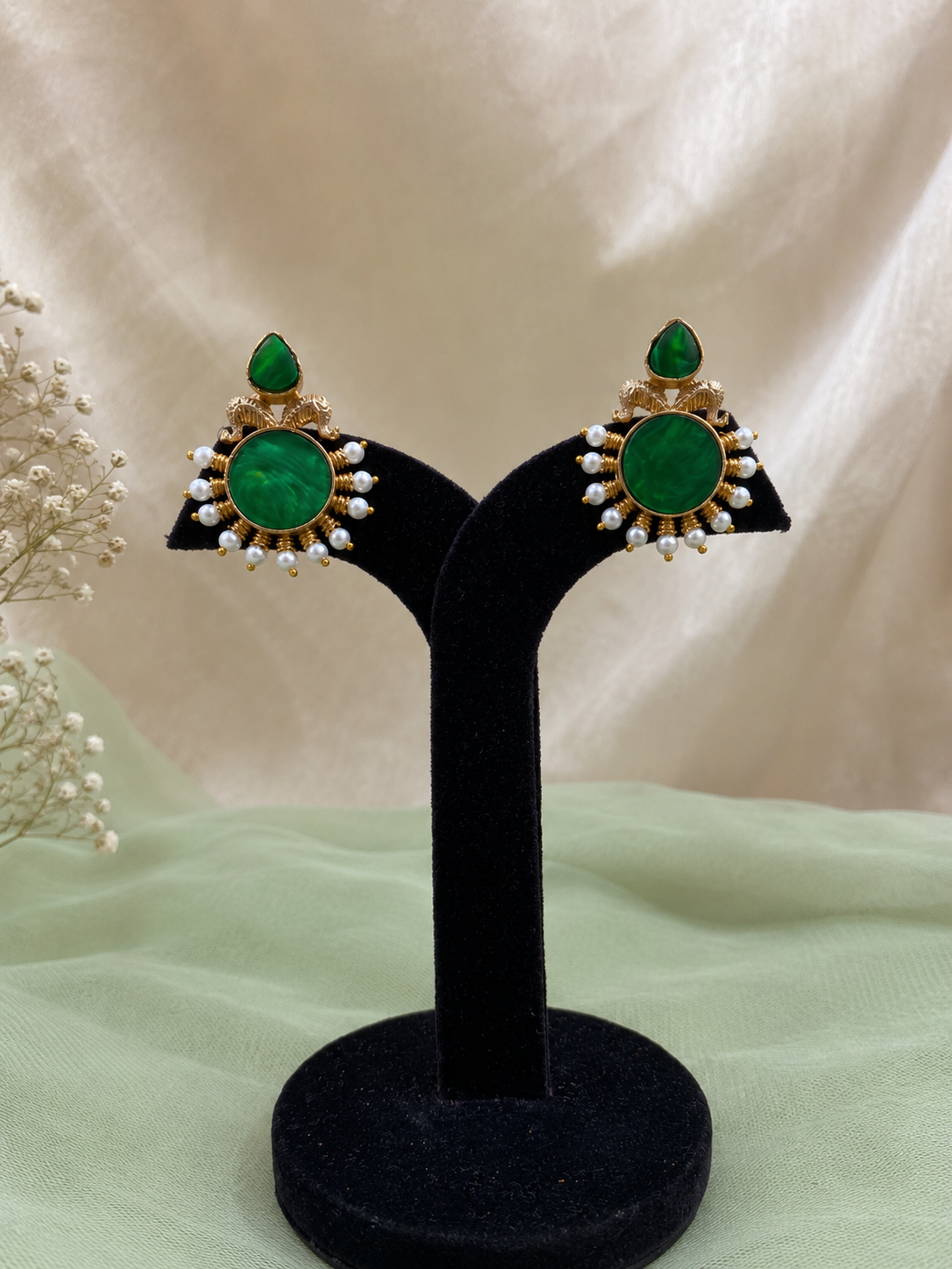 Zareli Green Pearl Earrings