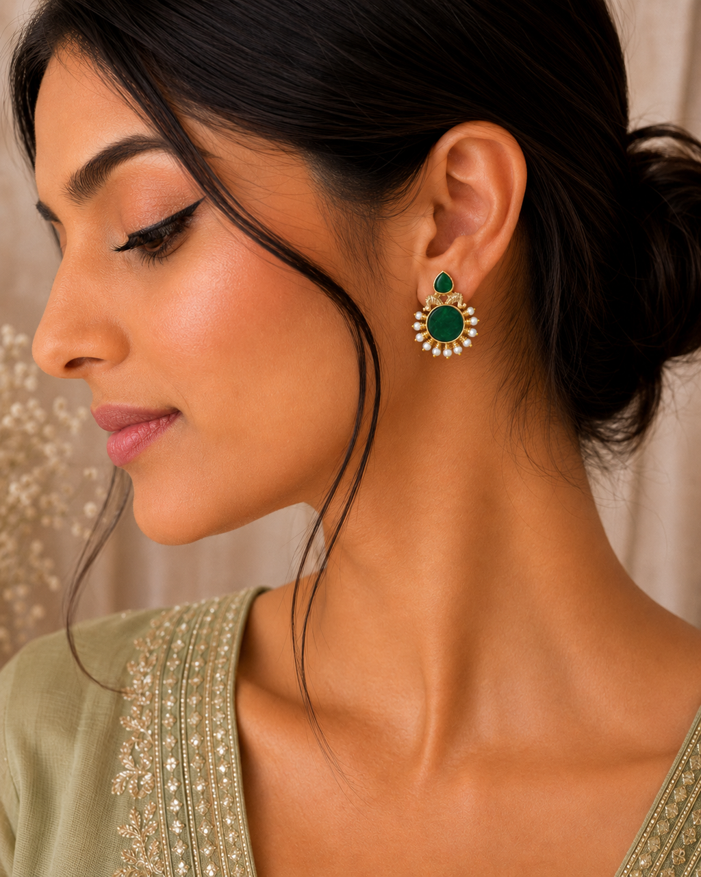 Zareli Green Pearl Earrings
